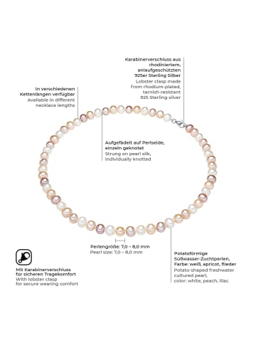 Valero Pearls Kette aus Sterling Silber mit Süßwasser-Zuchtperle in multicolor