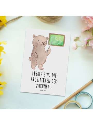 Mr. & Mrs. Panda Postkarte Lehrer Zukunftsarchitekten mit Spruch in Weiß