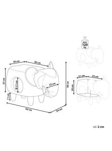 Beliani Tierhocker JUMBO in Grau/Braun - (W) 34 x (H) 38 x (L) 63 cm