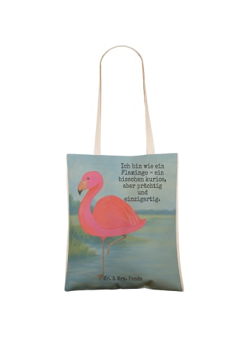 Mr. & Mrs. Panda Henkeltasche Flamingo Classic Design mit Spruch in Weiß