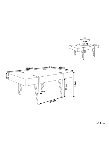 Beliani Couchtisch ADENA in Braun/Schwarz - (W) 60 x (H) 43 x (L) 100 cm