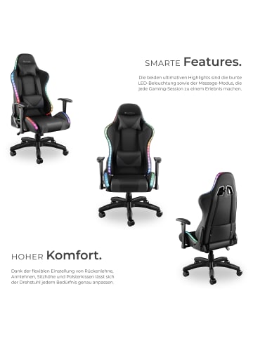 tectake Gamingstuhl Tartaros dicke Polsterung, Belastbarkeit 120 kg, schwarz/schwarz