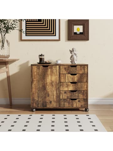 relaxdays Rollcontainer in Dunkelbraun - (B)78 x (H)65 x (T)40 cm