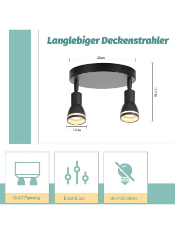 ZMH Deckenleuchte in schwarz 2-flammig GU10 moderne Deckenspots Max.25W