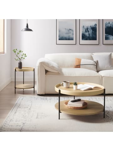 SalesFever Couchtisch Ø 69 cm mit Metallgestell matt und 2 Ablageflächen in Natur