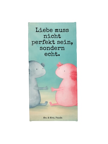 Mr. & Mrs. Panda Handtuch Axolotl Liebe Design mit Spruch in Grau Pastell