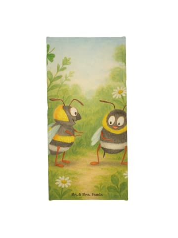 Mr. & Mrs. Panda Badetuch Bienen Paar Design ohne Spruch in Grau Pastell