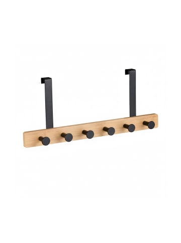 relaxdays Türgarderobe "6 Haken" in Schwarz/ Natur - (B)40 x (H)17 x (T)7 cm