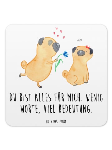 Mr. & Mrs. Panda Tischuntersetzer Mops Verliebt mit Spruch in Weiß