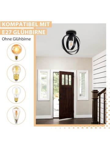 ZMH Deckenleuchte 1-flammige E27 in schwarz Flurlampe Ø24cm Metall 360° drehbar