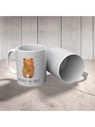 Mr. & Mrs. Panda Kindertasse Bär Honig mit Spruch in Grau Pastell