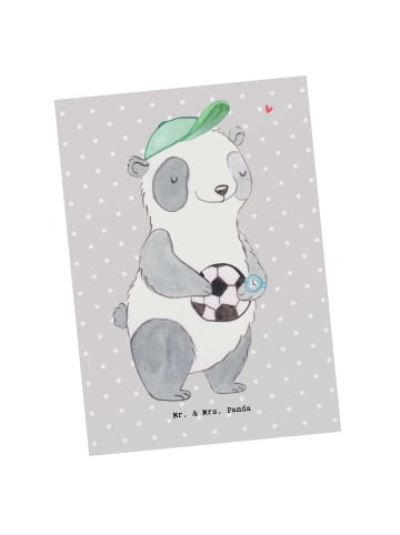 Mr. & Mrs. Panda Ansichtskarte Fußballtrainer Herz ohne Spruch in Grau Pastell