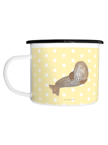 Mr. & Mrs. Panda XL Emaille Tasse Robbe Lachen ohne Spruch in Gelb Pastell