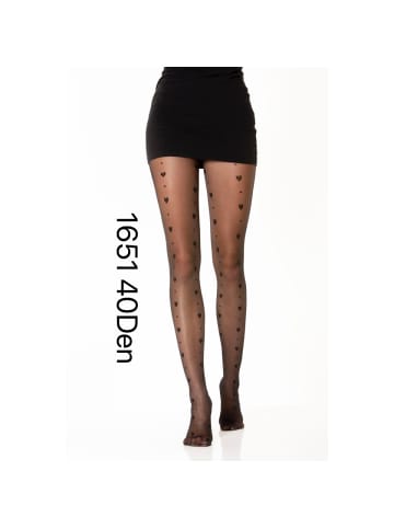 COFI 1453 Damen Strumpfhose hohe Taille gemusterte Strumpfhose Muster Optik in Schwarz