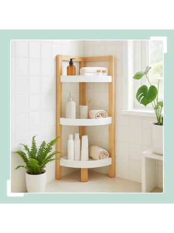 relaxdays Bambus-Eckregal "3 Ablagen" in Natur/ Weiß - (B)23 x (H)77 x (T)23 cm