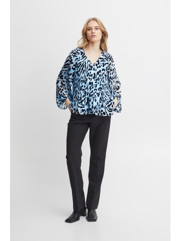 ICHI Bluse kurzarm IHELLY Loose fit in Little Boy Blue Leo Print