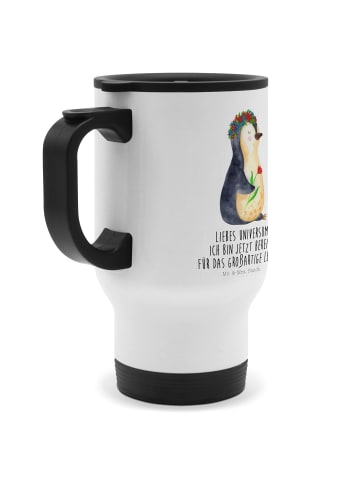 Mr. & Mrs. Panda Kaffeebecher To Go Pinguin Blumen mit Spruch in Weiß
