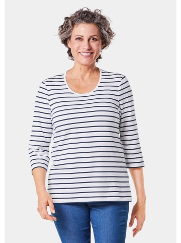 GOLDNER Kurzgröße: Jerseyshirt mit Rundhals in weiß / marine / geringelt