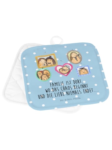 Mr. & Mrs. Panda Topflappen Igel Familie mit Spruch in Blau Pastell