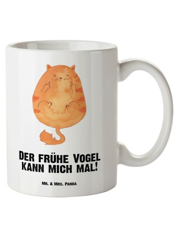Mr. & Mrs. Panda Pott Katze Frühaufsteher mit Spruch in Weiß