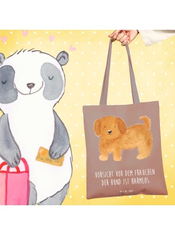 Mr. & Mrs. Panda Tragetasche Hund Flauschig mit Spruch in Braun Pastell