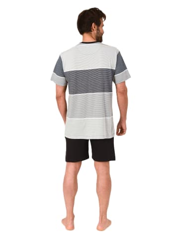 NORMANN Kurzarm Schlafanzug Pyjama Shorty Streifen in grau