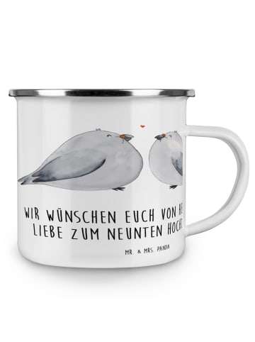Mr. & Mrs. Panda Camping Emaille Tasse 9. Hochzeitstag Keramikho... in Transparent