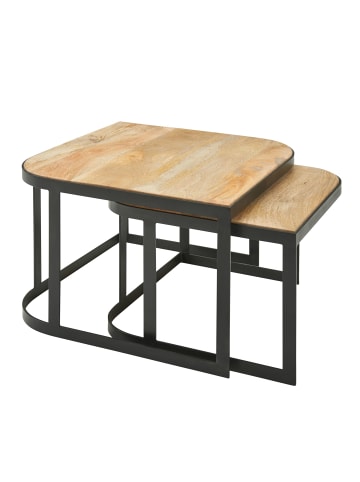 KADIMA DESIGN Couchtisch Hell 2er-Set | Mango Massiv, Industrial, Metallbeine Schwarz in Braun