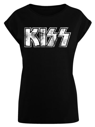 F4NT4STIC Extended Shoulder T-Shirt Kiss Rock Band Vintage Logo in schwarz