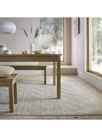 KADIMA DESIGN Waschbarer Teppich Ethno Geometrisch, Wohnzimmer schmutzabweisend in Grau