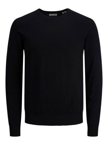 Jack & Jones Dünner Langarm Strickpullover Rundhals Basic Sweater JJEEMIL in Schwarz