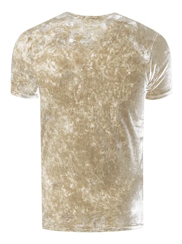 Rusty Neal V-Neck T-Shirt Verwaschen mit Seitlichem Logo Print in Camel