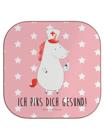 Mr. & Mrs. Panda Untersetzer Einhorn Krankenschwester mit Spruch in Rot Pastell