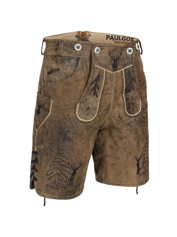 PAULGOS Lederhose Kurz Echtleder HK5 ANTIK in Whiskybraun