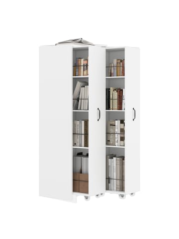 ABRIHOME Bücherregal in Weiß 4 Ebenen erweiterbar mit Rollen 20 kg pro Ebene