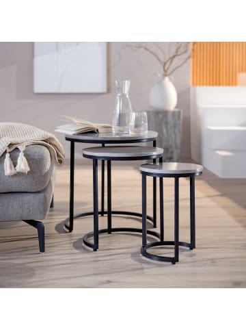 home24 Marmor-Beistelltisch-Set YAWATO 3-teilig in Grau
