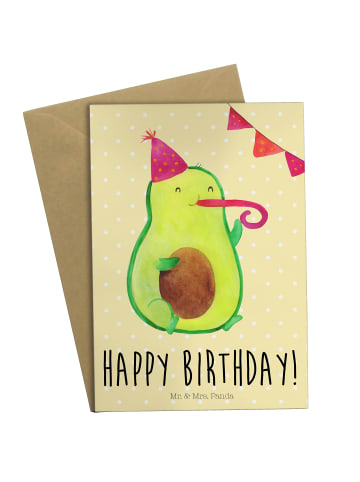 Mr. & Mrs. Panda Klappkarte Avocado Geburtstag mit Spruch in Gelb Pastell