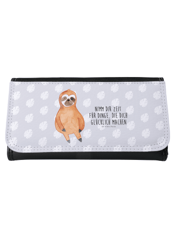 Mr. & Mrs. Panda Frauen Portemonnaie Faultier Zufrieden mit Spruch in Grau Pastell