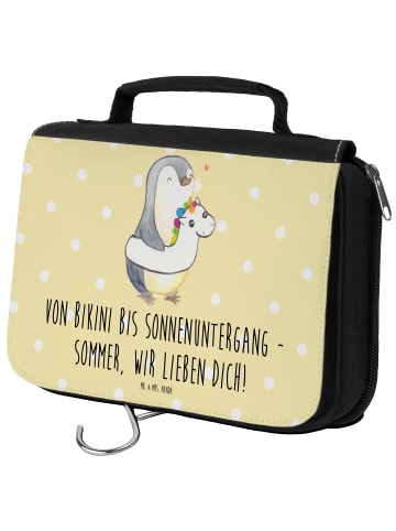 Mr. & Mrs. Panda Kulturbeutel Sommer Meer Strand mit Spruch in Gelb Pastell