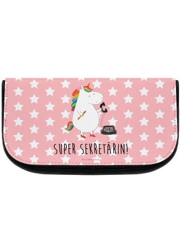 Mr. & Mrs. Panda Kosmetiktasche Einhorn Sekretärin mit Spruch in Rot Pastell