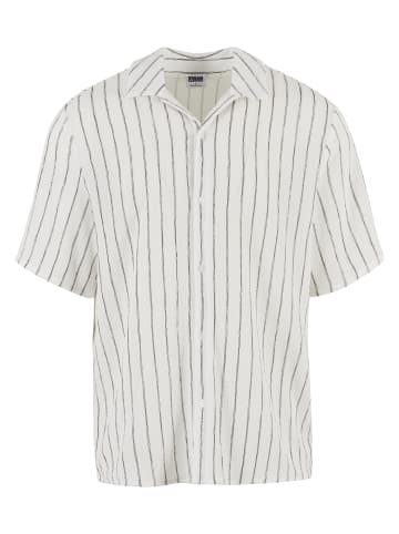Urban Classics Urban Classics Striped Crinkle Resort Shirt in offwhite/black