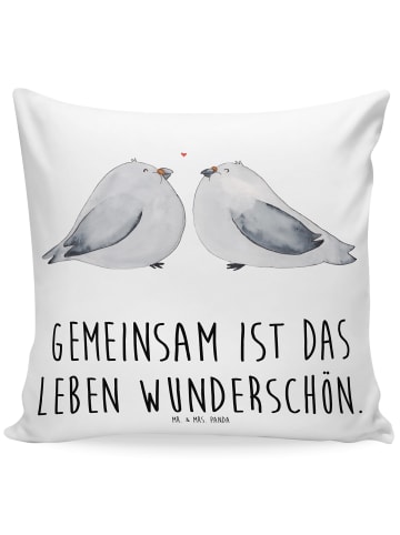 Mr. & Mrs. Panda Kissen Tauben Liebe mit Spruch in Weiß