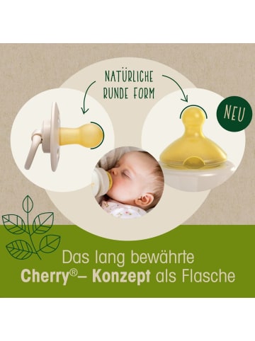 nip Glas-Flasche Cherry green 240 ml + Latex-Trinksauger in beige,motiv