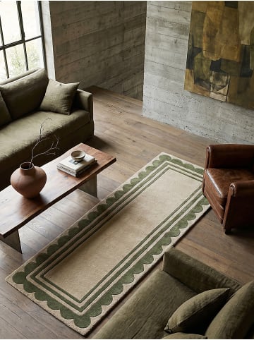 KADIMA DESIGN Teppich Wolle Handgetuftet WENSUM Grafisches Muster Wohnzimmer in Grün-Beige
