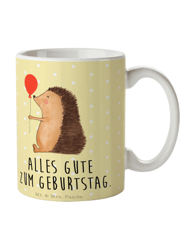Mr. & Mrs. Panda Kaffeebecher Igel Luftballon mit Spruch in Gelb Pastell