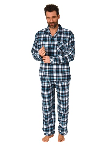 NORMANN Lange Flanell Schlafanzug Pyjama kariert - 76496 in marine