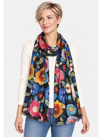 Faera Schal Blumenprint Kurze Fransen Weicher Fall in Schwarz
