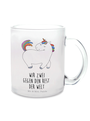 Mr. & Mrs. Panda Glas Tasse Einhorn Stolzieren mit Spruch in Transparent