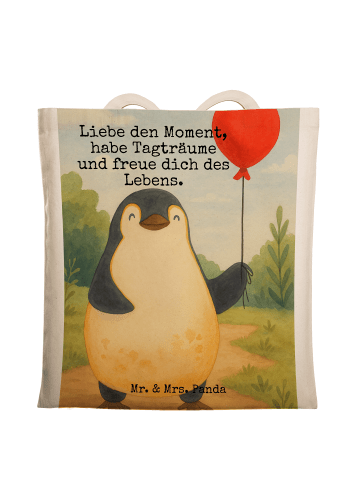 Mr. & Mrs. Panda Shopping Tasche Pinguin Luftballon Design mit S... in Weiß