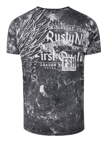 Rusty Neal Verwaschenes T-Shirt mit "Flying-Skull" Print in Schwarz